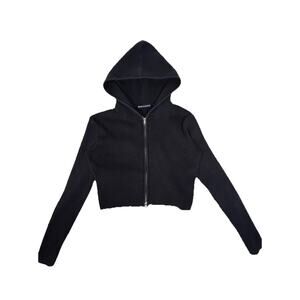 Brandy Melville Ribbed Zip Hoodie Womens black Cropped one size